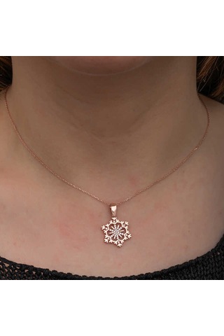 925 Ayar Gümüş Rose Kar Tanesi Kadın Kolye Gümüş