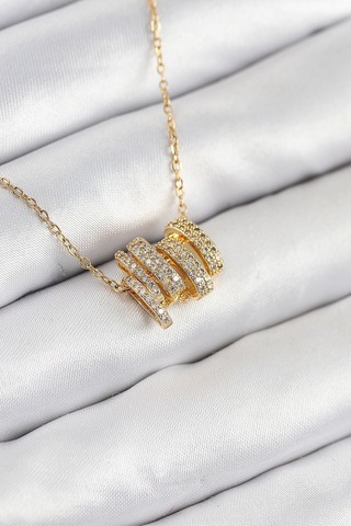 316l Çelik Zirkon Taşlı Sarmal Model Gold Renk Kadın Kolye Beyaz