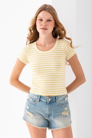 Giysa Kadın Bisiklet Yaka Çizgili Basic Body Sarı - 25509 Sarı