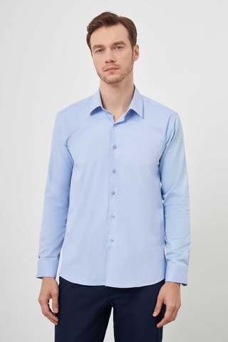 Morven Erkek A. Mavi Pamuk Düz Desen İtalyan Yaka Slim Fit Gömlek 24mc004091311 A. Mavi