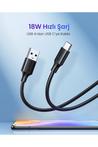 Ugreen Usb-c - Usb-a 3a Qc Hızlı Şarj Kablosu, 2 M, Siyah, 60118