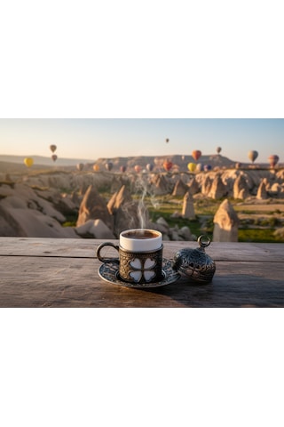 Yonca Desenli 6 Kişilik Porselenli Kapaklı 24 Parça Kalay Renk Fincan Seti Gri