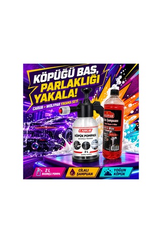 2 L Basınçlı Köpük Makinası Ve Wolfpar Cilalı Oto Şampuanı 1000 Ml Araç Yıkama Seti