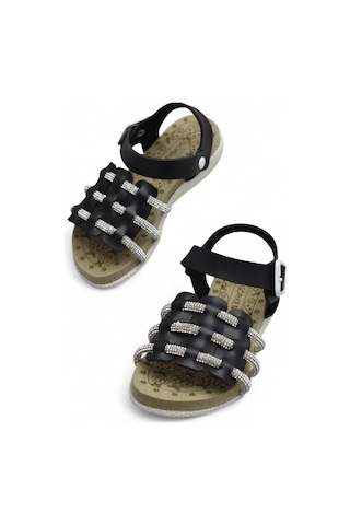 8454 Rahat Taban Kız Çocuk Sandalet Terlik Çocuk Taşlı Sandalet Siyah