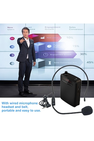 Geeksen Mobil Ses Güçlendirici, Şarj Edilebilir, Kablolu Mikrofon Ve Bel Kemerli, Mp3 Çalar, Fm Radyo, Öğretim, Konferans, Tur Rehberi İçin Mor