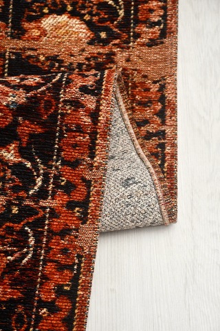 Narvi Nostaljik Kilim Saçaklı Robot Süpürge Uyumlu Oturma Odası Salon Kolay Temizlenebilir Pamuk Akrilik Hali Kiremit - Siyah