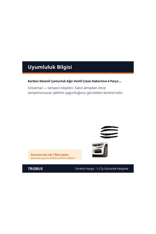 Trobus Karbon Desenli Çamurluk Ağzı Ventil Çıtası Kabartma 4 Parça Siyah