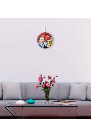 23 Cm Çaplı - 10 Kasım Atatürk, Anıtkabir Ve Türk Bayrağıtemalı Füzyon Cam Duvar Süsü İç Dekorasyon