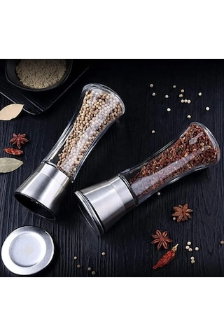 Busstier Paslanmaz Çelik Kapaklı Cam Gövdeli Baharat Değirmeni Seti 2'li 19 Cm Sku: Smg8690010149657 Açık Ahşap