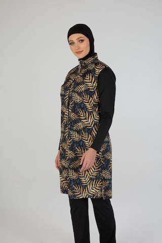 Estiva 25942 Lacivert Fermuarlı Geometrik Desenli Tam Boy Tesettür Mayo