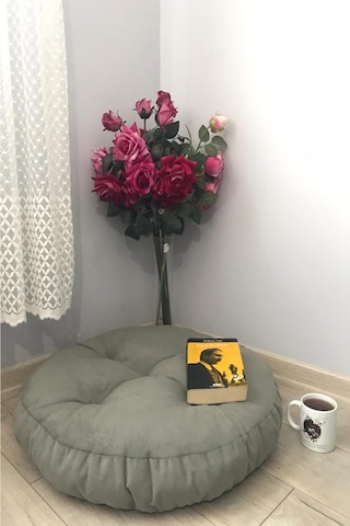 Açık Gri Yuvarlak Mini Yer Pufu, Yer Minderi Gri