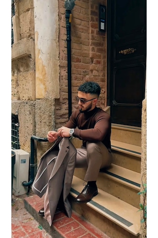 Dupont Classics Dupont Slim Fit Mono Yaka 6 Drop Yarım Astar Çift Yırtmaç 2'li Takım Elbise Acı Kahverengi