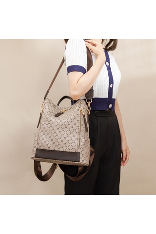 Springsun Çift Kullanimlı Tek Omuz/çift Omuz Çanta - Geniş Hacimli, Gömlekli, Baskılı Desenli, Fantezi Tüy Rengi, Kayıp Engellendiği, Çok Bölmeli, Reçine Materyal, 3d Dış Torba Bej - Kahverengi