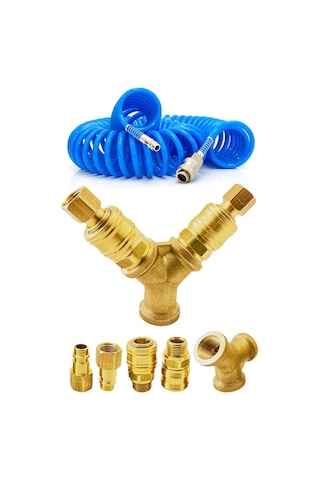 Yüksek Kalite Havalı Kompresörler Için 2'li Dağıtıcı Ve Hava Giriş Rekorları 3/8'' 15 Metre Hortum