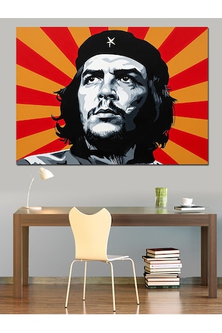 Che Guevara Kırmızı Arka Plan Dekoratif Kanvas - Mdf Ahşap Tablo