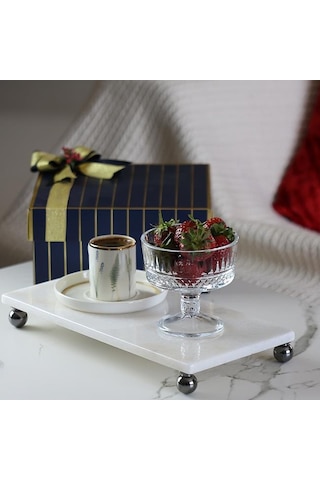 Akayev Mermer Beyaz 30X15 CM Füme Boncuk Ayak Sunumluk