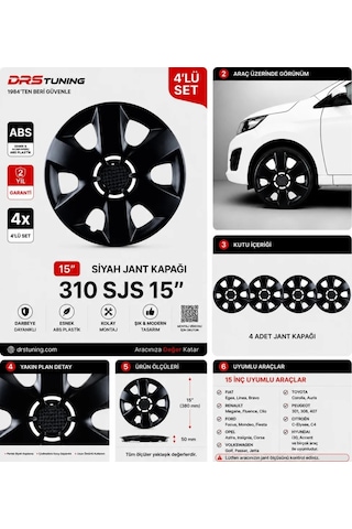 Hyundai Uyumlu 15 Inç Kırılmaz Parlak Siyah Jant Kapağı 1 Takım 4 Adet No:310