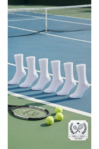 Km Collections 6 Çift Pamuklu Tenis Çorap Unisex Beyaz