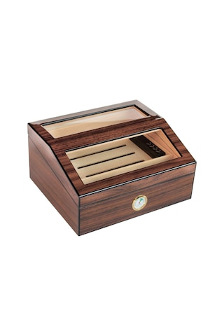 Falconetti İspanyol Sediri 2 Kat Camlı Kahverengi Humidor Puro Kutusu Ra93ak