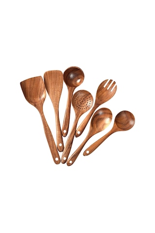 Suntek Magideal Ahşap Mutfak Gereçleri Set Yapışmaz Tik Ev 7-adet