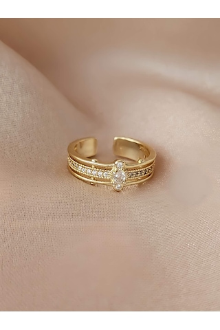 Baget Tektaş Sıralı Model Eklem Kıkırdak Kemik Ayarlanabilir Altın Renkli Yüzük Gold