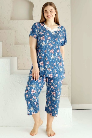 Alimer Kadın İndigo Büyük Beden Bermuda Pijama Takm Edy2735b-i İndigo