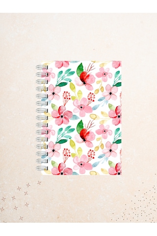 Sulu Boya Çiçek Desenli Defter 60 Yaprak / 120 Sayfa Çizgisiz Tel Spiralli Çok Renkli