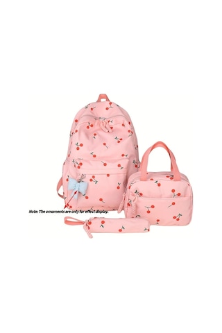 Maxaccess 3 Parça Kiraz Desenli Sırt Çantası + El Çantası + Kalem Kutusu Pembe
