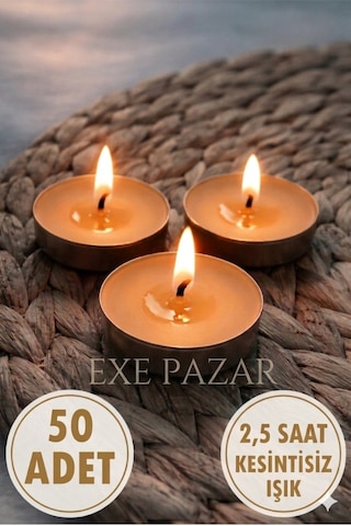Exe Pazar Tealight Mum Paketi - 2,5 Saat Yanma Süreli Mini Mum Şeffaf Exe Pazar Tealight Mum Paketi - 2,5 Saat Yanma Süreli Mini Mum Şeffaf