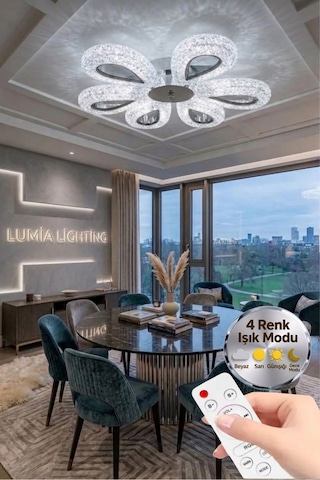 LumiaLighting Damla Model 6"lı Gümüş Kumandalı 3 Renk Modu Ledli Modern Plafonyer Salon Mutfak Çocuk Yatak Odası Led Avize