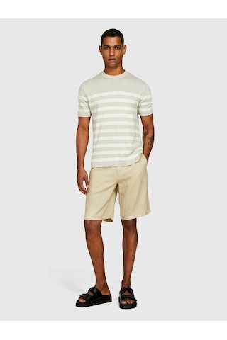 Sisley %100 Keten Slim Fit Bermuda Şort Erkek Bej Şort - 325p4aghs9010