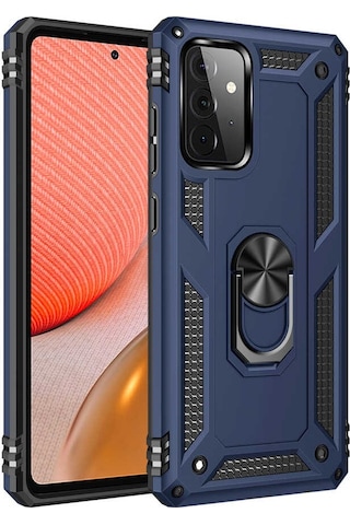 Samsung Uyumlu Galaxy A72 Kılıf Sert Silikon Yüzüklü Stand Özellikli Kapak