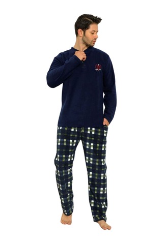 Nisanca Kışlık Sıcak Tutan Erkek Polar Pijama Takımı Lacivert