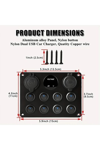 Xuweiwei Mavi 12v Cift Usb Sarjli Dijital Voltmetreli Seri Sigortali 8 Pozisyonlu Doner Anahtar Paneli Araba Karavan Tekne