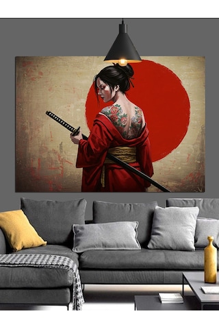 Geleneksel Japon Geyşa Sanatı Dekoratif Kanvas - Mdf Ahşap Tablo