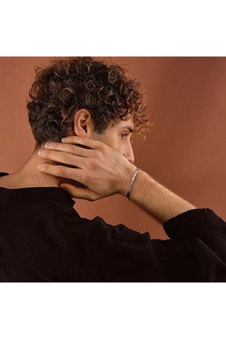 925 Ayar Gümüş Kabartmalı Unisex Kelepçe Bileklik Gümüş