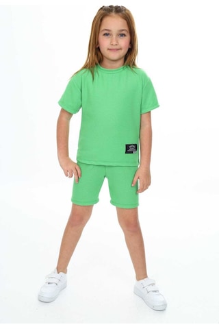 Bisiklet Yaka Şortlu Kız Çocuk Şortlu Takım Yeşil