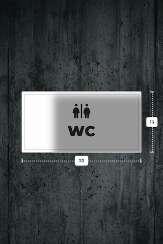 Wc Yazılı - Metal - Beyaz Renk - Kapı İsimliği - 30x15 Cm