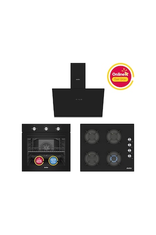 Simfer 4 Fonksiyon Trend Mekanik Siyah Power Turbo 3'lü Ankastre Set (Fırın + Ocak + Davlumbaz)