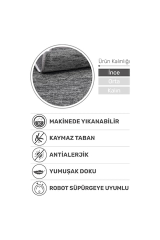 Azra Antrasit Kaymaz Taban Halı – Salon, Çocuk Odası ve Mutfak için Yıkanabilir, Yumuşak Kilim