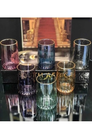 Çnr Home Collection Diamond Renkli Kahve Yani 6 'lı Su Bardaği Gümüş