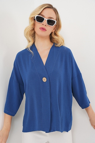 Bigdart Kadın Kısa Kol Oversize Kimono 5969 - İndigo