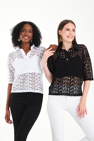 Polo Yaka Dantel Gömlek Beyaz