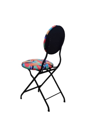 Katlanabilir Renkli Yaprak Desenli Metal Sandalye Siyah