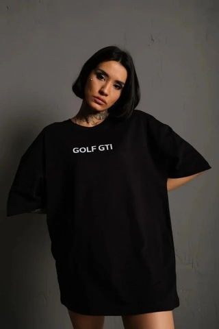Butik İstanbul Oversize Baskılı Tişört Golf Gtı Retro Araba Desenli, Ön - Arka Dijital Baskı, Sokak Modası Stil - Siyah