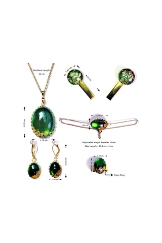 Ronik Altın Kaplama Çelik Kolye Küpe Bileklik Yüzük & Saç Tokası Seti Altın