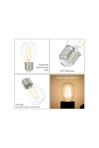 Yaleker 4'lü Paket E27 Yuva 2w Led Ampul, Işık Ayarlı, 220-240v, Sıcak Beyaz 2700k , 150 Lümen, Cam Malzeme Şeffaf