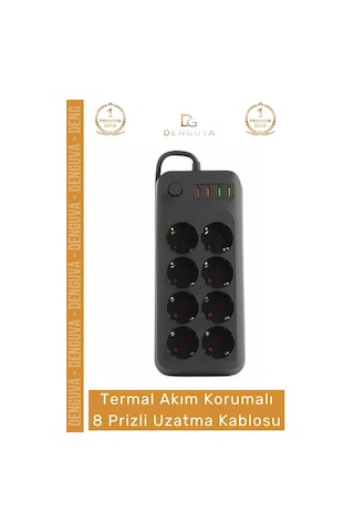 Priz Usb Portlu Iq Akıllı Şarj Termal Koruma 2 Metre Bakır Kablo Şık Korumalı 8 Prizli Uzatma Diğer