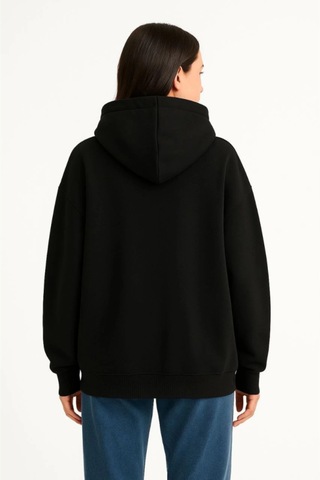 Butik İstanbul Samuray Ninja Çift Kapşonlu Zıp Fermuarlı Kanguru Çepli Hoodie Maske Detaylı Swetshirt - Siyah