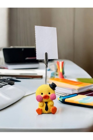 Siyah Kravatlı Sevimli Kawaii Sarı Civciv Fotoğraf Not Tutucu Ofis Masası Tutacak Hediyelik Sarı